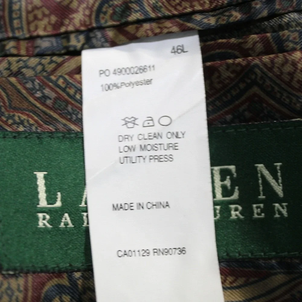 Lauren‎ Ralph Lauren Mens Black Corduroy Blazer Paisley Lining 46L Jacket